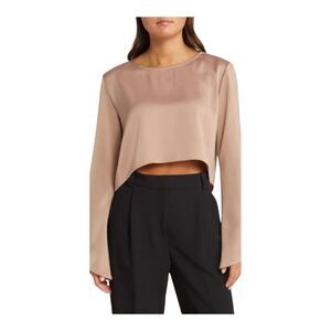 WAYF Womens Oversize Mushroom Woven Bell Angle Sleeve Crop Blouse Extra Small